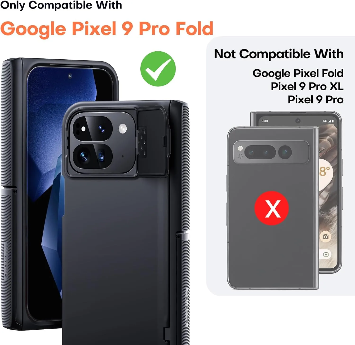 TONGATE Magnetic for Pixel 9 Pro Fold Case Compatible with Magsafe, [with Camera Cover & Hinge Protection & Screen Protector] Shockproof Rugged Stand Case for Google Pixel 9 Pro Fold, Obsidian Black