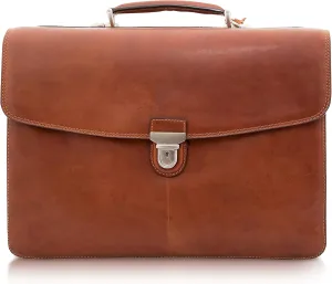 Tony Perotti Bella Russo Men's Italian Leather Messenger Bags - Triple Compartment Briefcases for Men - Tanned Leather