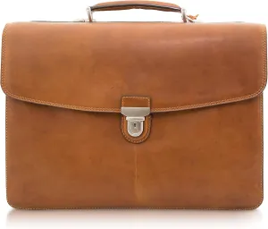 Tony Perotti Bella Russo Men's Italian Leather Messenger Bags - Triple Compartment Briefcases for Men - Tanned Leather