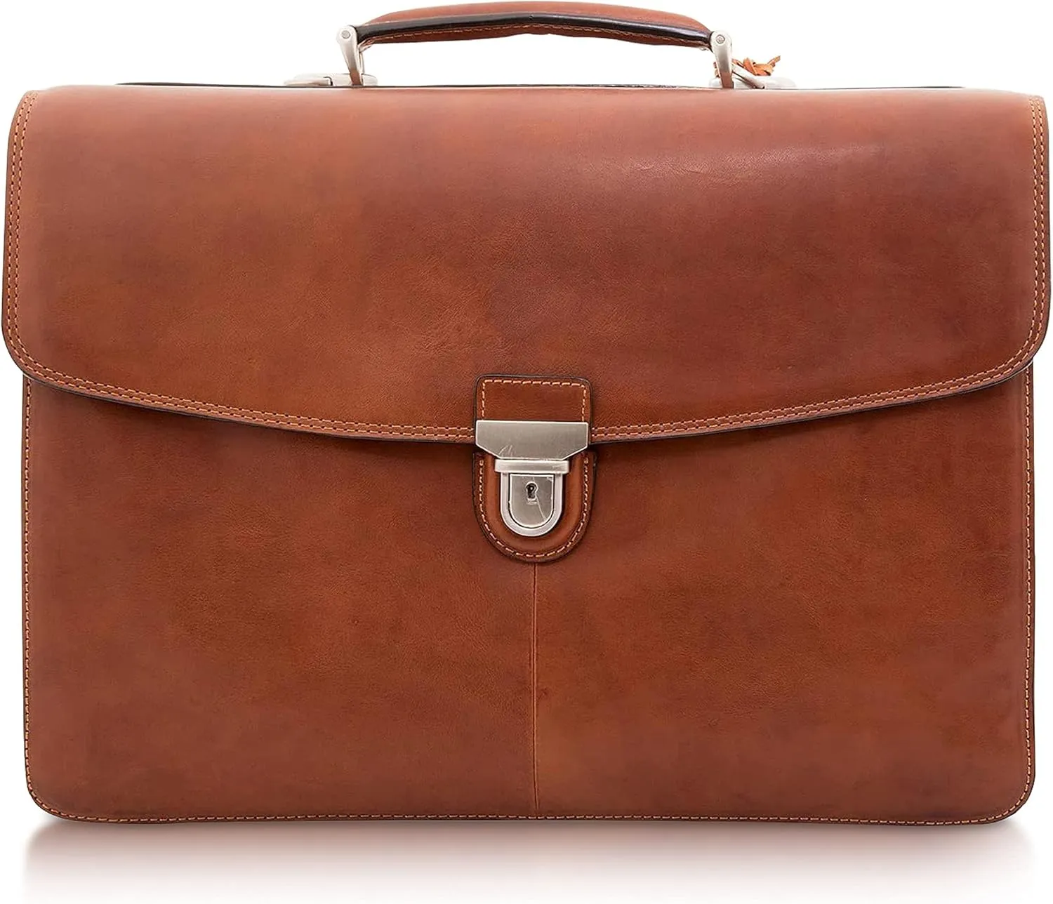 Tony Perotti Bella Russo Men's Italian Leather Messenger Bags - Triple Compartment Briefcases for Men - Tanned Leather