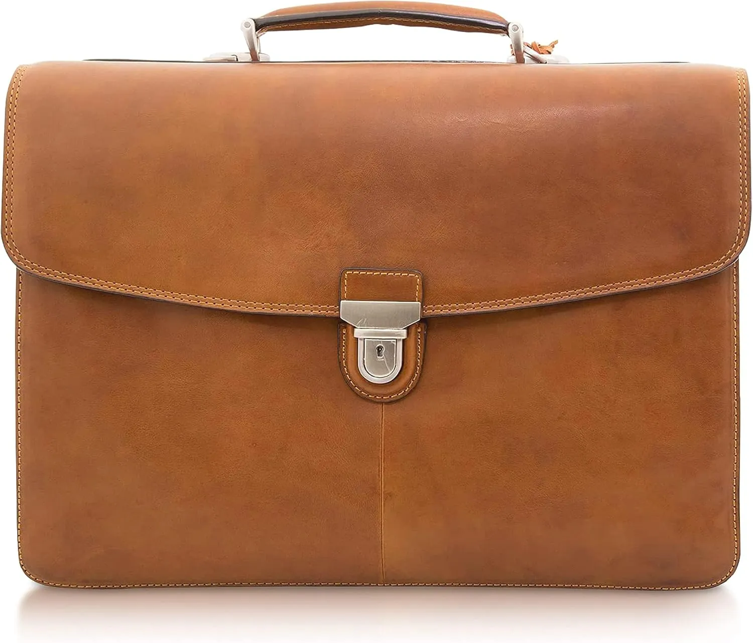 Tony Perotti Bella Russo Men's Italian Leather Messenger Bags - Triple Compartment Briefcases for Men - Tanned Leather