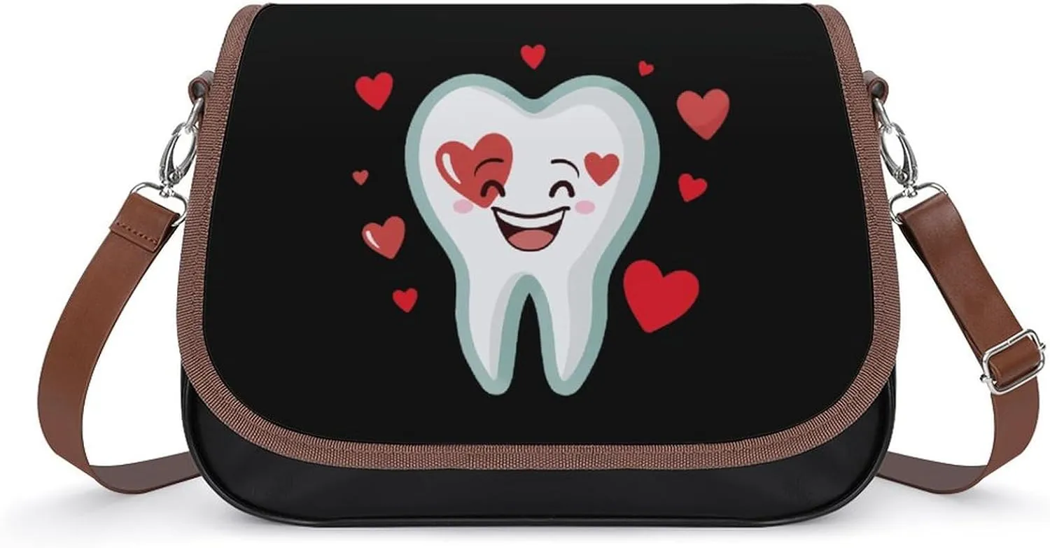 Tooth Smile Heart Messenger Bag for Women PU Leather Crossbody Bags Shoulder Handbags Purse