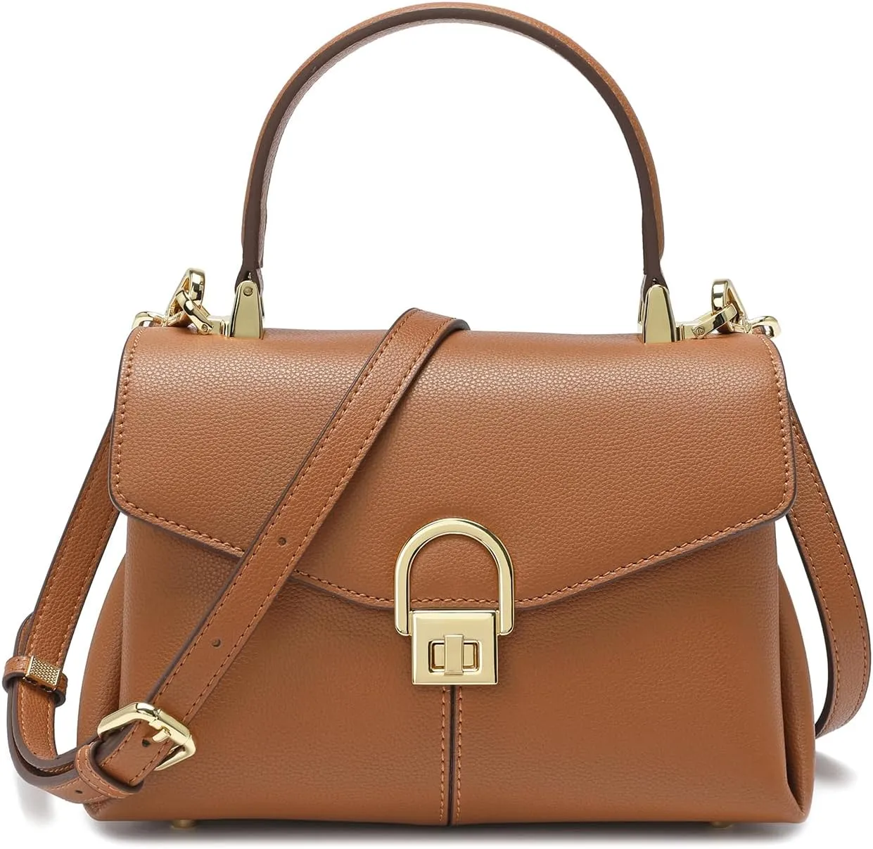 Top Handle Leather Tote Satchel Bag for Women, Ladies Shoulder Purses with Metal Button Lock