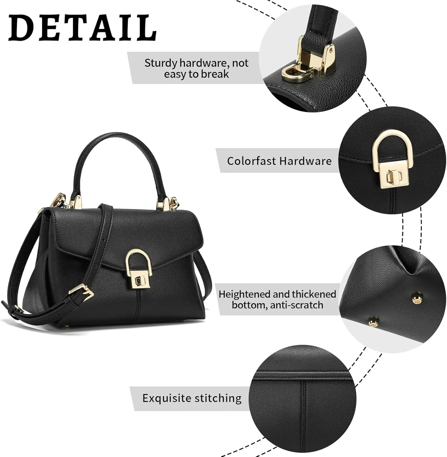 Top Handle Leather Tote Satchel Bag for Women, Ladies Shoulder Purses with Metal Button Lock