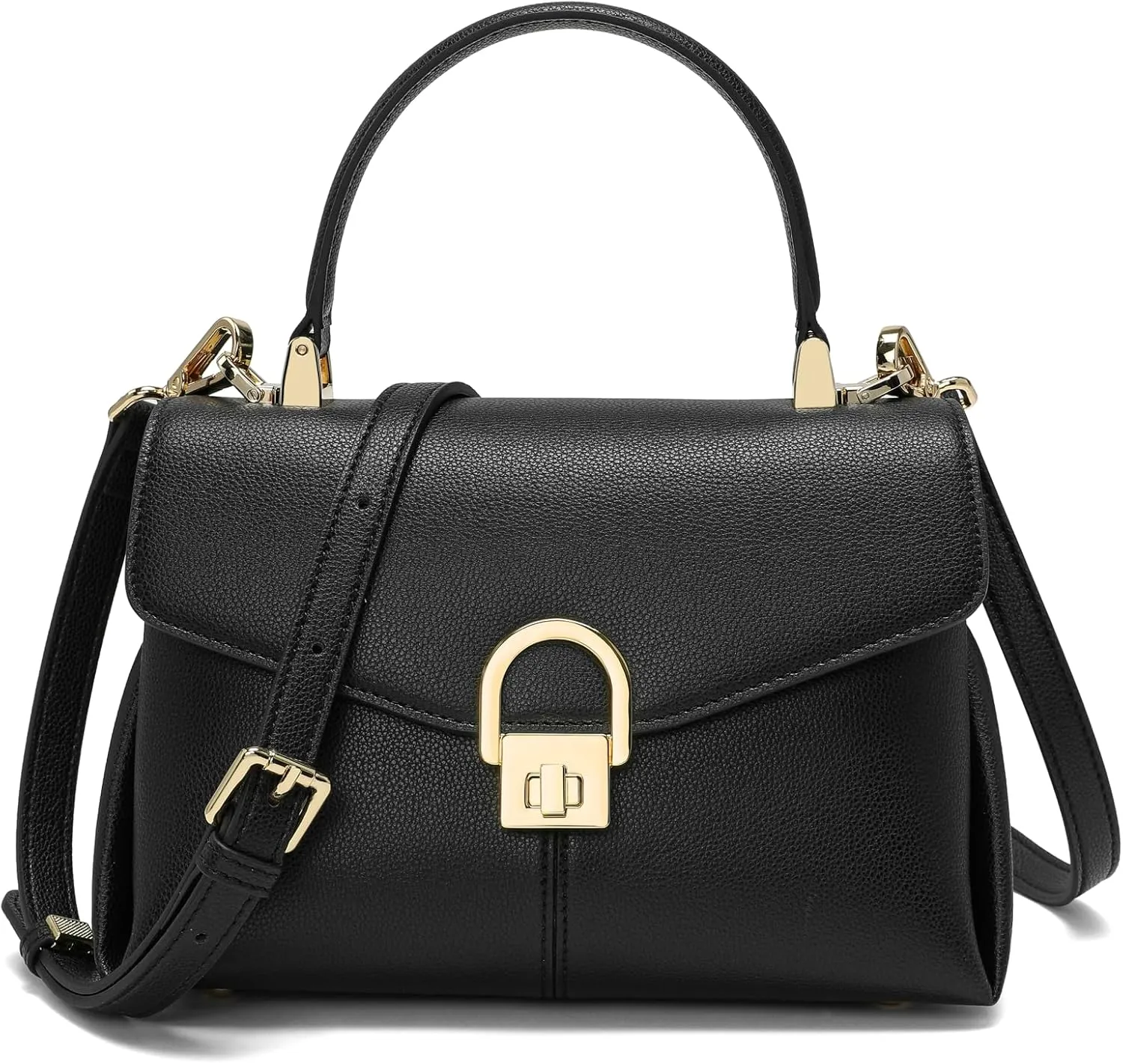 Top Handle Leather Tote Satchel Bag for Women, Ladies Shoulder Purses with Metal Button Lock