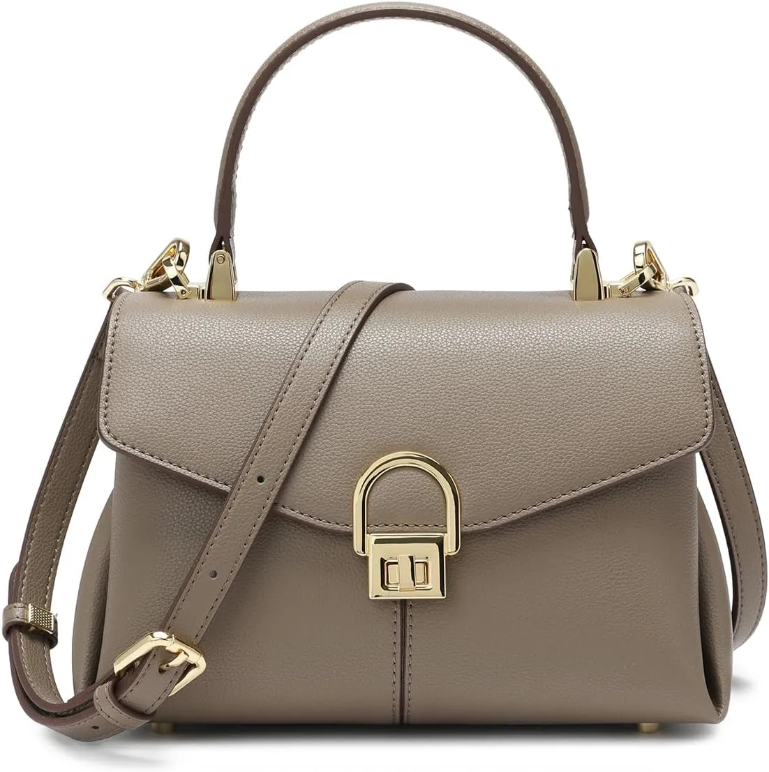 Top Handle Leather Tote Satchel Bag for Women, Ladies Shoulder Purses with Metal Button Lock