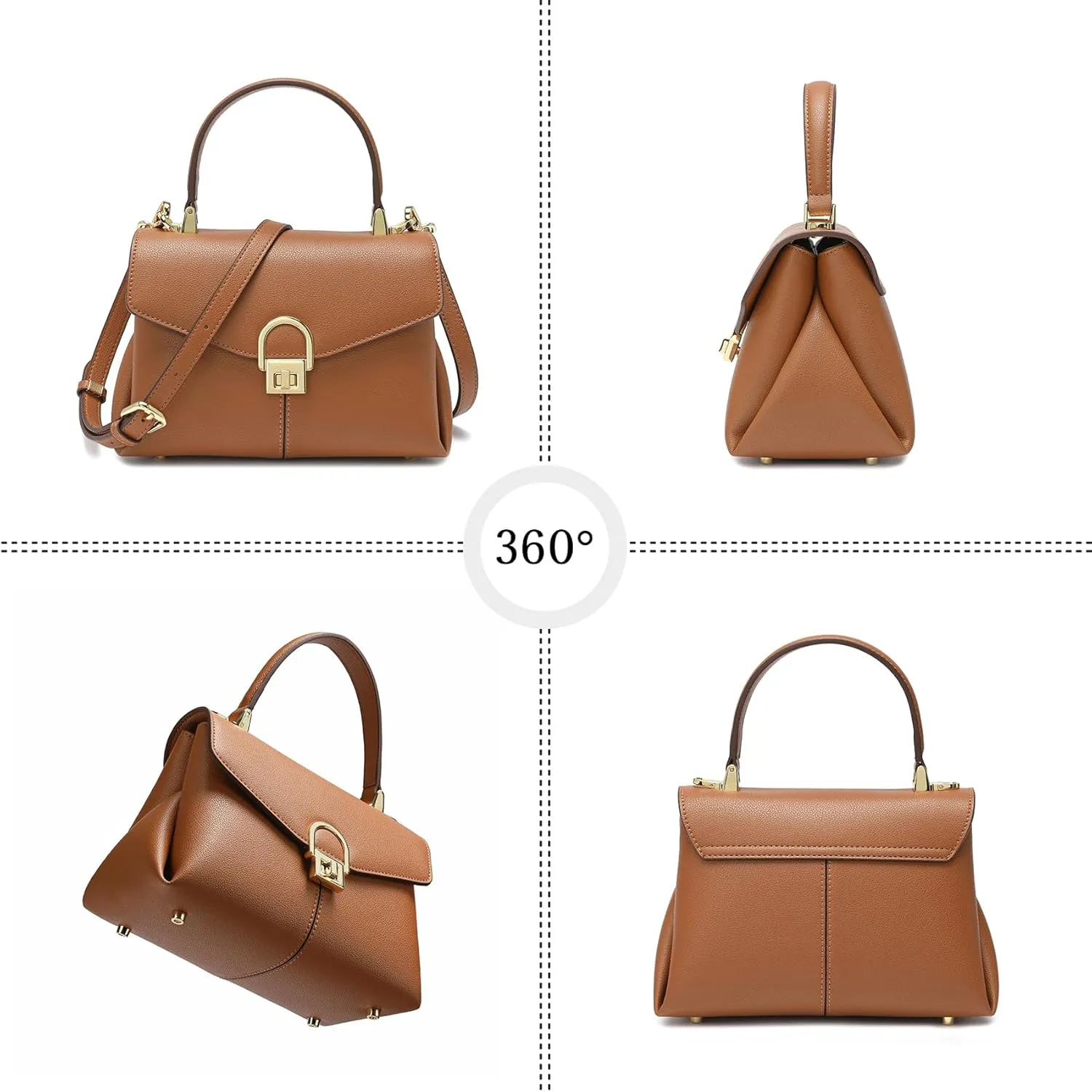 Top Handle Leather Tote Satchel Bag for Women, Ladies Shoulder Purses with Metal Button Lock