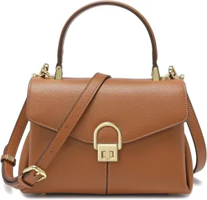 Top Handle Leather Tote Satchel Bag for Women, Ladies Shoulder Purses with Metal Button Lock