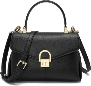 Top Handle Leather Tote Satchel Bag for Women, Ladies Shoulder Purses with Metal Button Lock