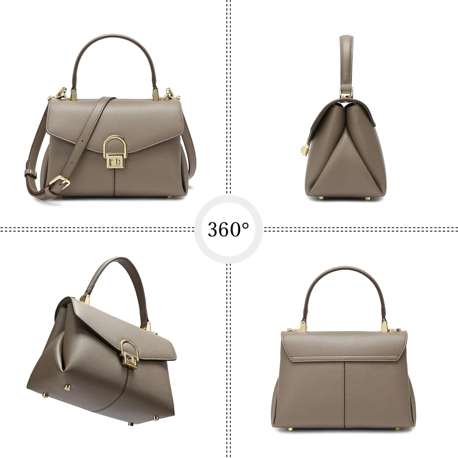 Top Handle Leather Tote Satchel Bag for Women, Ladies Shoulder Purses with Metal Button Lock