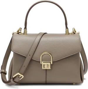 Top Handle Leather Tote Satchel Bag for Women, Ladies Shoulder Purses with Metal Button Lock