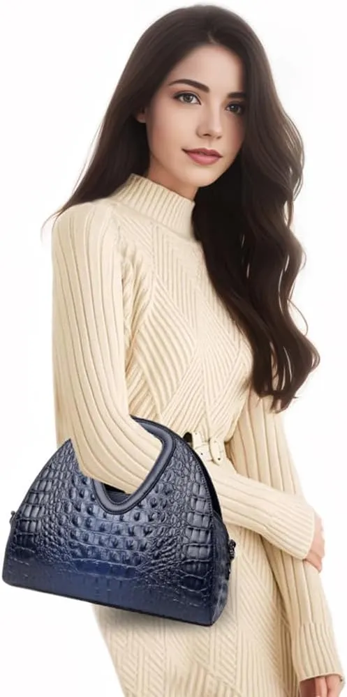 Top-handle Purse for Women Crocodile Print PU Leather Shoulder Handbag Waterproof Crossbody Bag