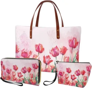 Top Handle Purse for Women, Large Tote Handbag With PU Wallet Set, Gift for Mom