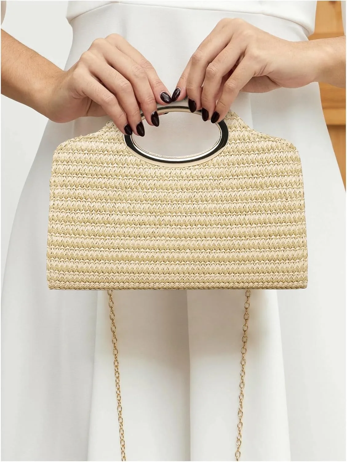 Top Metal Handle Clutch Bags for Women, Evening Handbag Shoulder Crossbody Purse with Chain