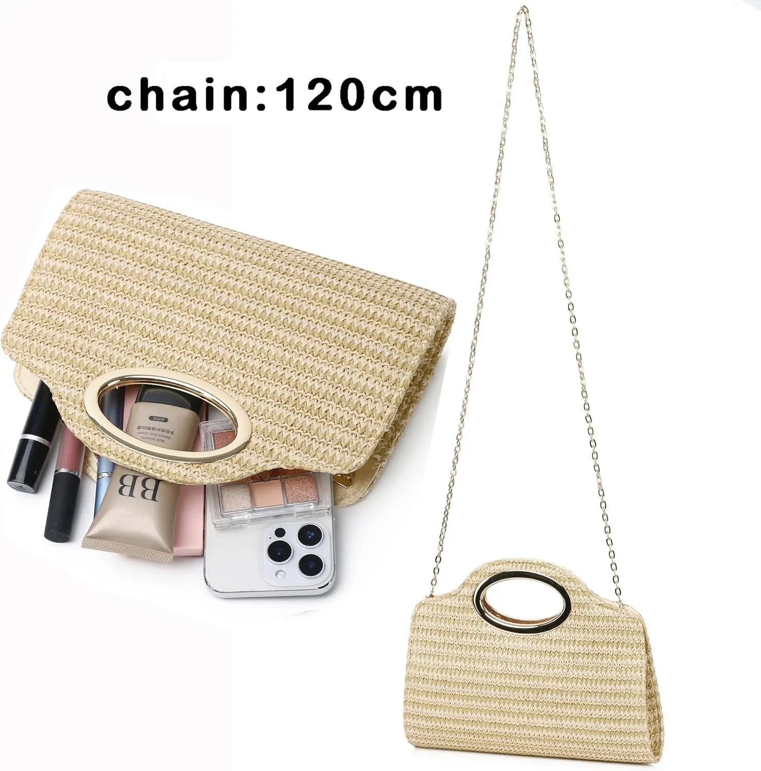 Top Metal Handle Clutch Bags for Women, Evening Handbag Shoulder Crossbody Purse with Chain