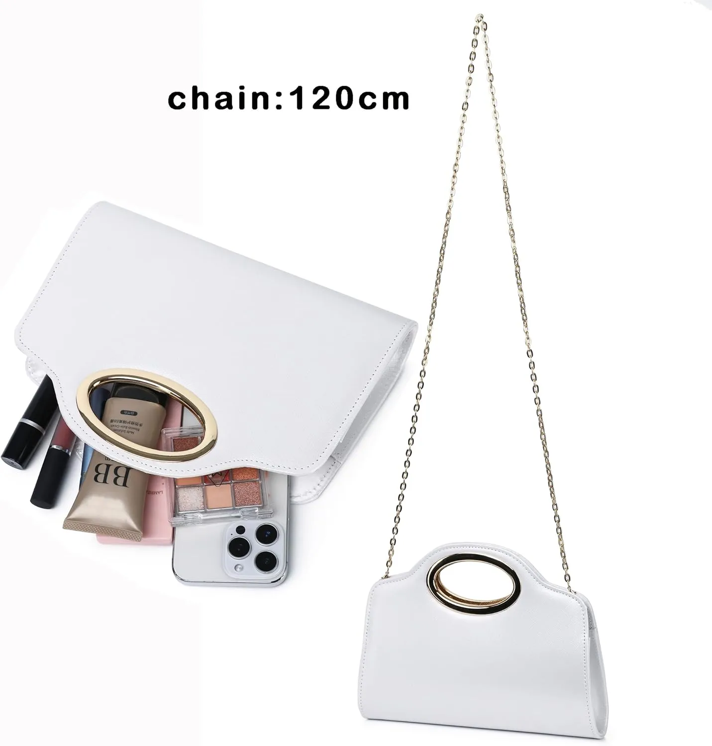 Top Metal Handle Clutch Bags for Women, Evening Handbag Shoulder Crossbody Purse with Chain