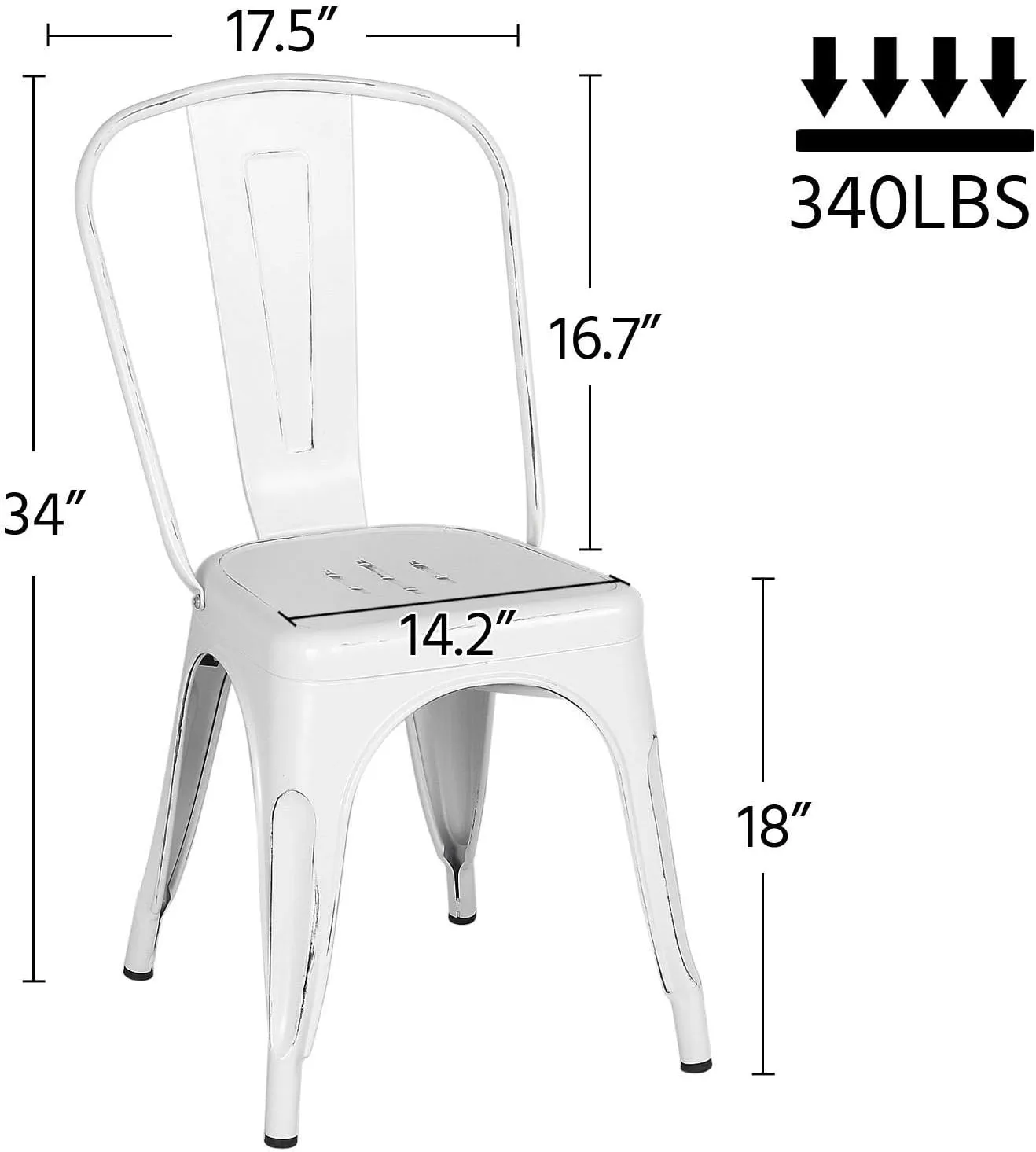 Topeakmart Metal Dinning Chairs Stackable Coffee Chair with Back, Distressed White, Set of 4