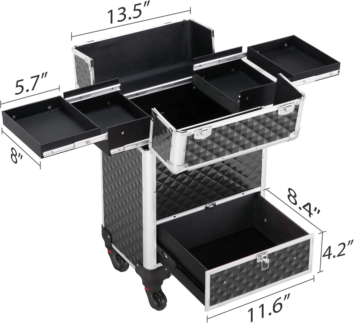 Topeakmart Professional Large Makeup Case Artist Rolling Professional Cosmetic Organizer Trolley Portable Travel Makeup Train Case Big