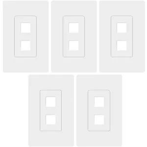 TOPGREENER 2 Port RJ45 Keystone Screwless Wall Plate, Cat5 Cat6 Jack Module Compatible, Size 1-Gang 4.69" x 2.93", Port .60" x 50", Polycarbonate Thermoplastic, SI8872-5PCS, Glossy, White (5 Pack)