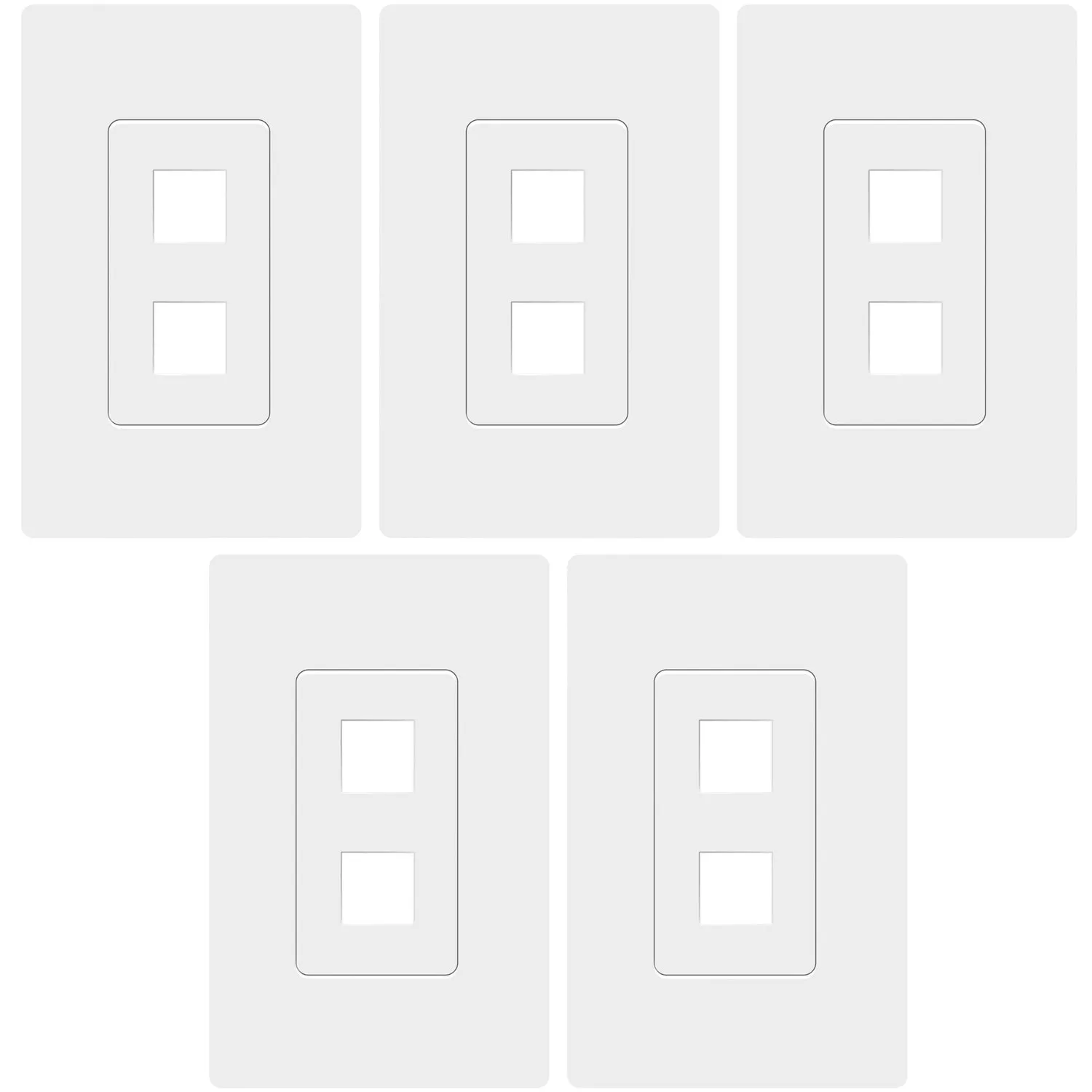 TOPGREENER 2 Port RJ45 Keystone Screwless Wall Plate, Cat5 Cat6 Jack Module Compatible, Size 1-Gang 4.69" x 2.93", Port .60" x 50", Polycarbonate Thermoplastic, SI8872-5PCS, Glossy, White (5 Pack)