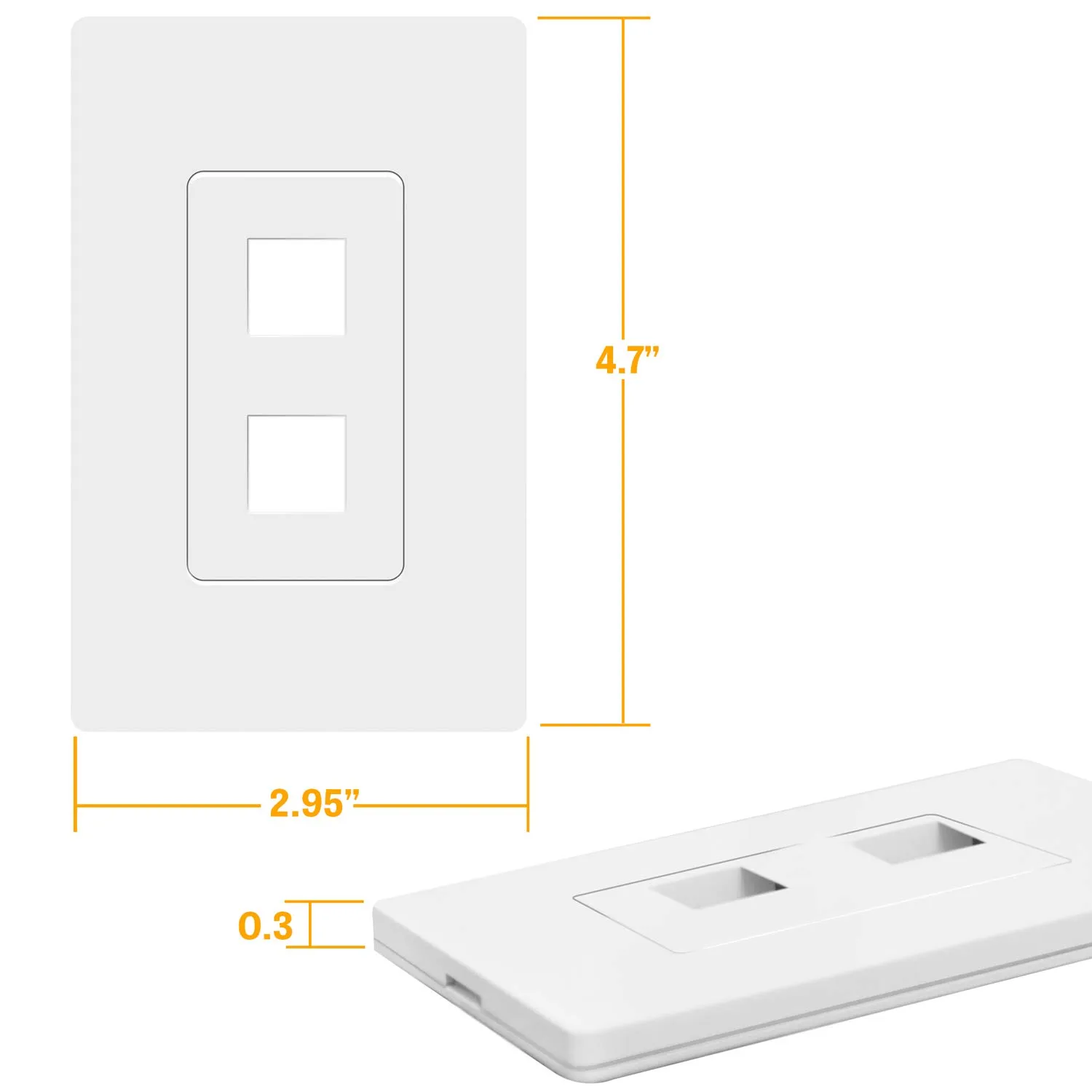 TOPGREENER 2 Port RJ45 Keystone Screwless Wall Plate, Cat5 Cat6 Jack Module Compatible, Size 1-Gang 4.69" x 2.93", Port .60" x 50", Polycarbonate Thermoplastic, SI8872-5PCS, Glossy, White (5 Pack)