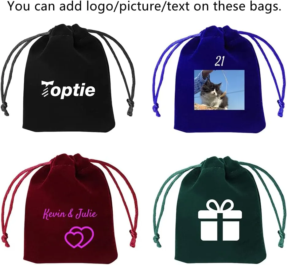 TopTie Custom 50 PCS Velvet Gift Wrap Bags with Drawstrings, 4"x6" Logo Print Jewelry Pouches for Wedding Favors