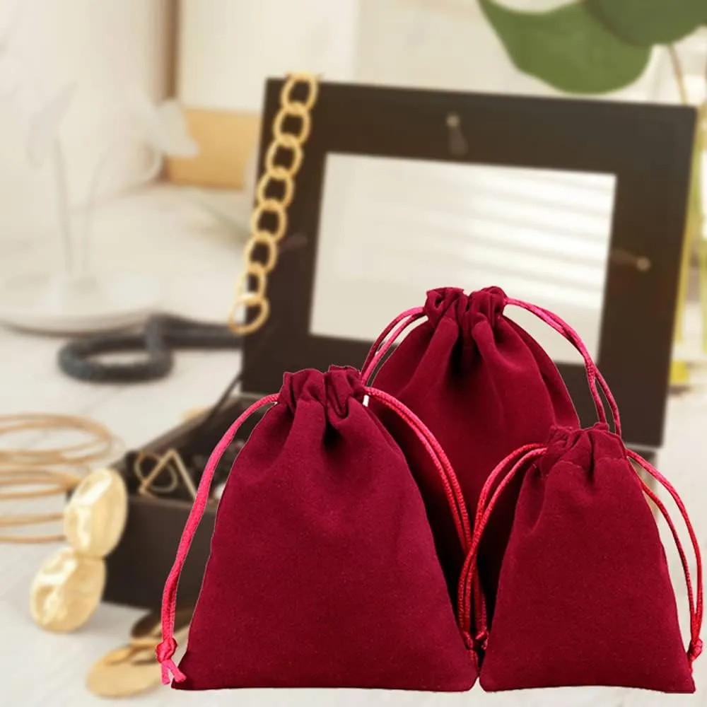 TopTie Custom 50 PCS Velvet Gift Wrap Bags with Drawstrings, 4"x6" Logo Print Jewelry Pouches for Wedding Favors