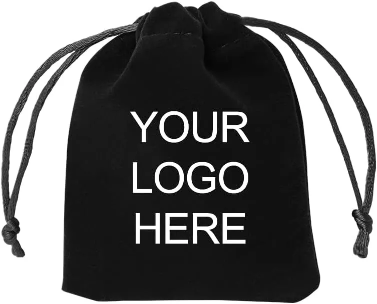 TopTie Custom 50 PCS Velvet Gift Wrap Bags with Drawstrings, 4"x6" Logo Print Jewelry Pouches for Wedding Favors