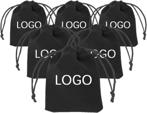 TopTie Custom 50 PCS Velvet Gift Wrap Bags with Drawstrings, 4"x6" Logo Print Jewelry Pouches for Wedding Favors