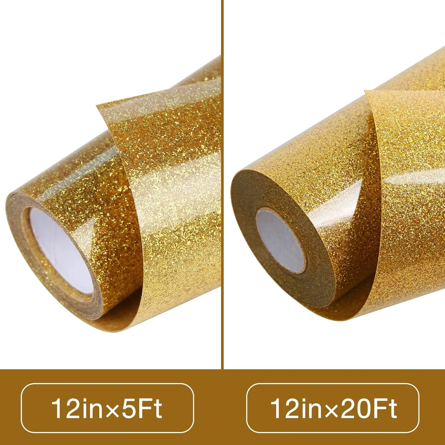 TORC Gold Glitter HTV Heat Transfer Vinyl Roll 12 inch x 20 ft Sparkly Iron on Vinyl for T Shirts Crafts Bulk