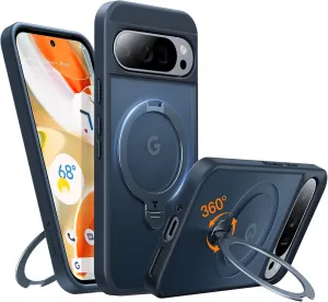 TORRAS 360° Spin Magnetic Stand for Google Pixel 9 Pro XL Case, 12FT Military Grade Protection, Compatible with Magsafe, Shockproof Slim Pixel 9 Pro XL Phone Case with Kickstand & Ring Holder, Black