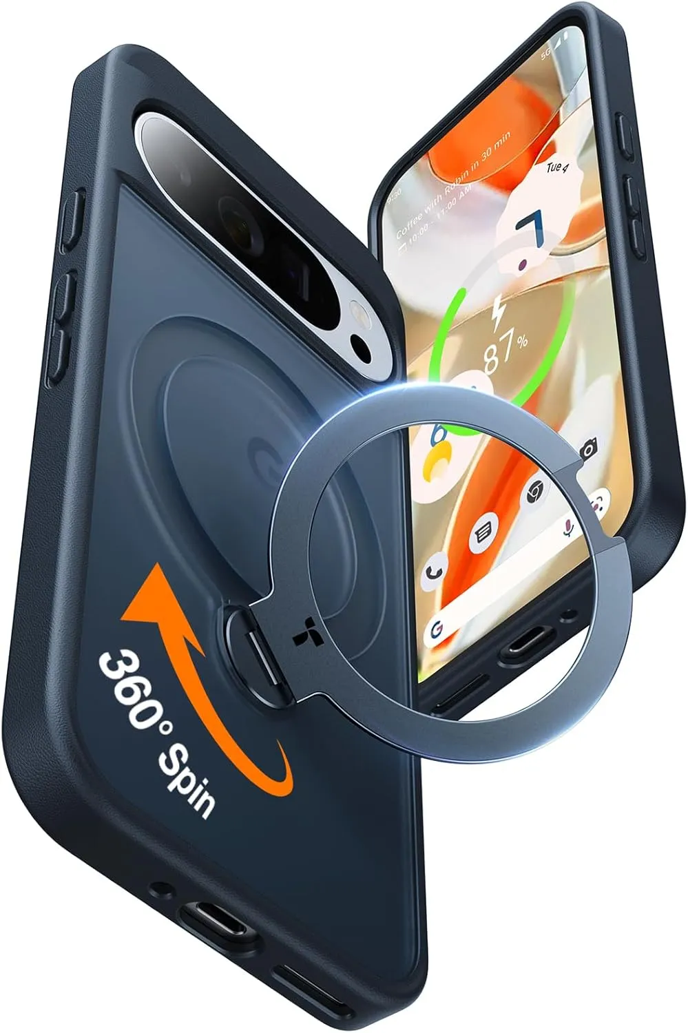 TORRAS 360° Spin Magnetic Stand for Google Pixel 9 Pro XL Case, 12FT Military Grade Protection, Compatible with Magsafe, Shockproof Slim Pixel 9 Pro XL Phone Case with Kickstand & Ring Holder, Black