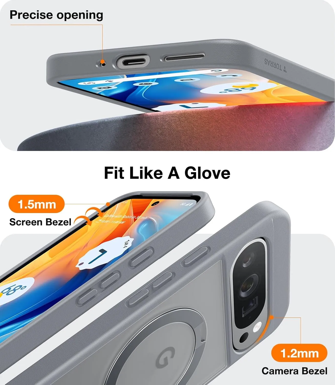 TORRAS 360° Spin Magnetic Stand for Google Pixel 9 Pro XL Case, 12FT Military Grade Protection, Compatible with Magsafe, Shockproof Slim Pixel 9 Pro XL Phone Case with Kickstand & Ring Holder, Gray