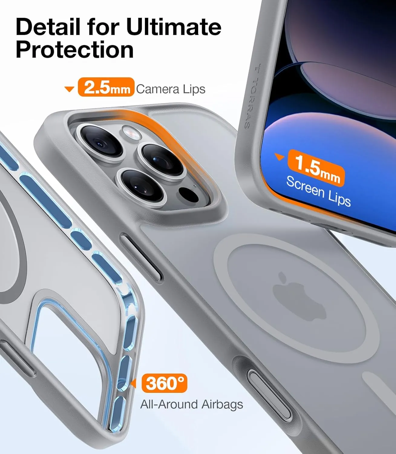 TORRAS Stronger Magnetic & Shockproof for iPhone 16 Pro Case, Military Grade Drop Protection, Compatible with MagSafe, for iPhone 16 Pro Case Slim, Translucent Matte Natural Titanium Gray