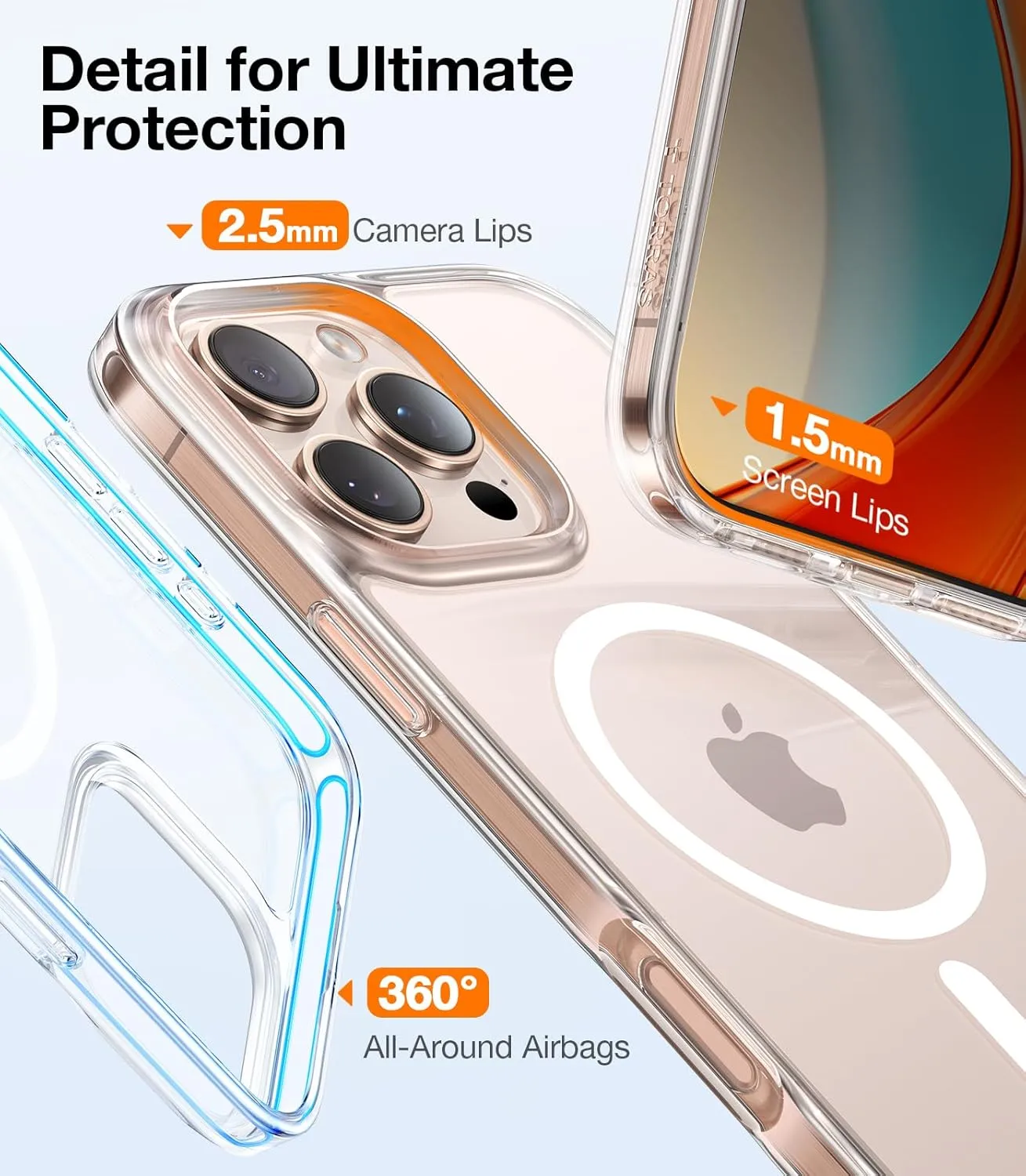 TORRAS Stronger Magnetic & Shockproof iPhone 16 Pro Case, Clear, Military Grade Drop Protection, Compatible with MagSafe, Slim, Anti-Yellowing Diamond Clear