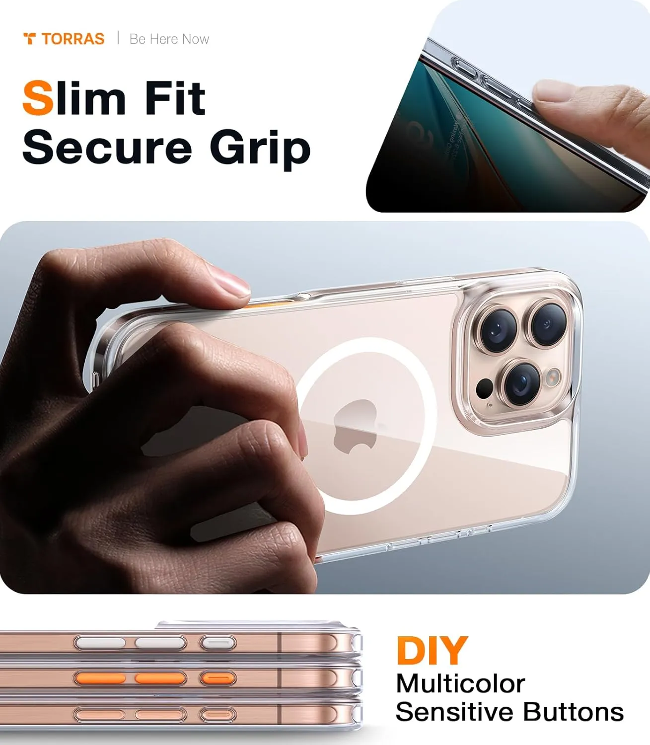 TORRAS Stronger Magnetic & Shockproof iPhone 16 Pro Case, Clear, Military Grade Drop Protection, Compatible with MagSafe, Slim, Anti-Yellowing Diamond Clear