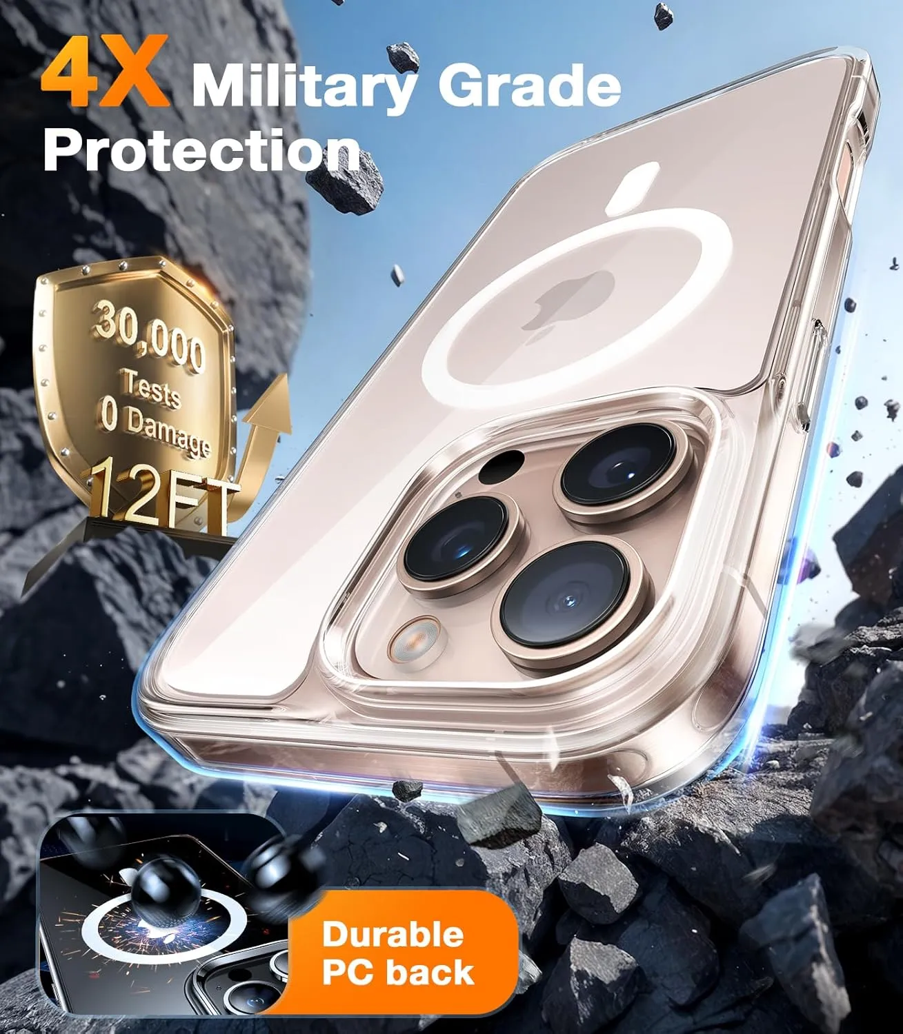 TORRAS Stronger Magnetic & Shockproof iPhone 16 Pro Case, Clear, Military Grade Drop Protection, Compatible with MagSafe, Slim, Anti-Yellowing Diamond Clear