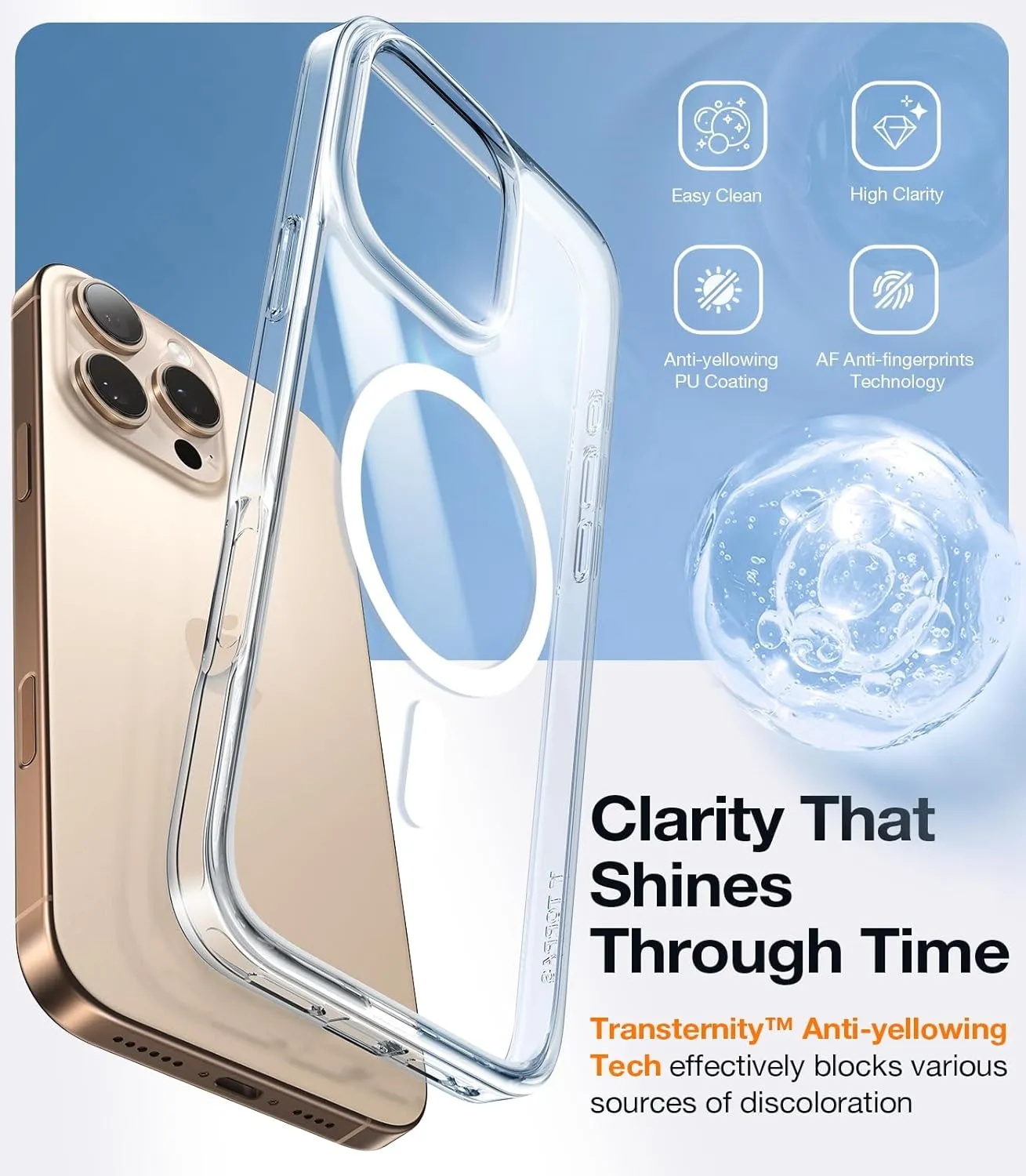 TORRAS Stronger Magnetic & Shockproof iPhone 16 Pro Case, Clear, Military Grade Drop Protection, Compatible with MagSafe, Slim, Anti-Yellowing Diamond Clear