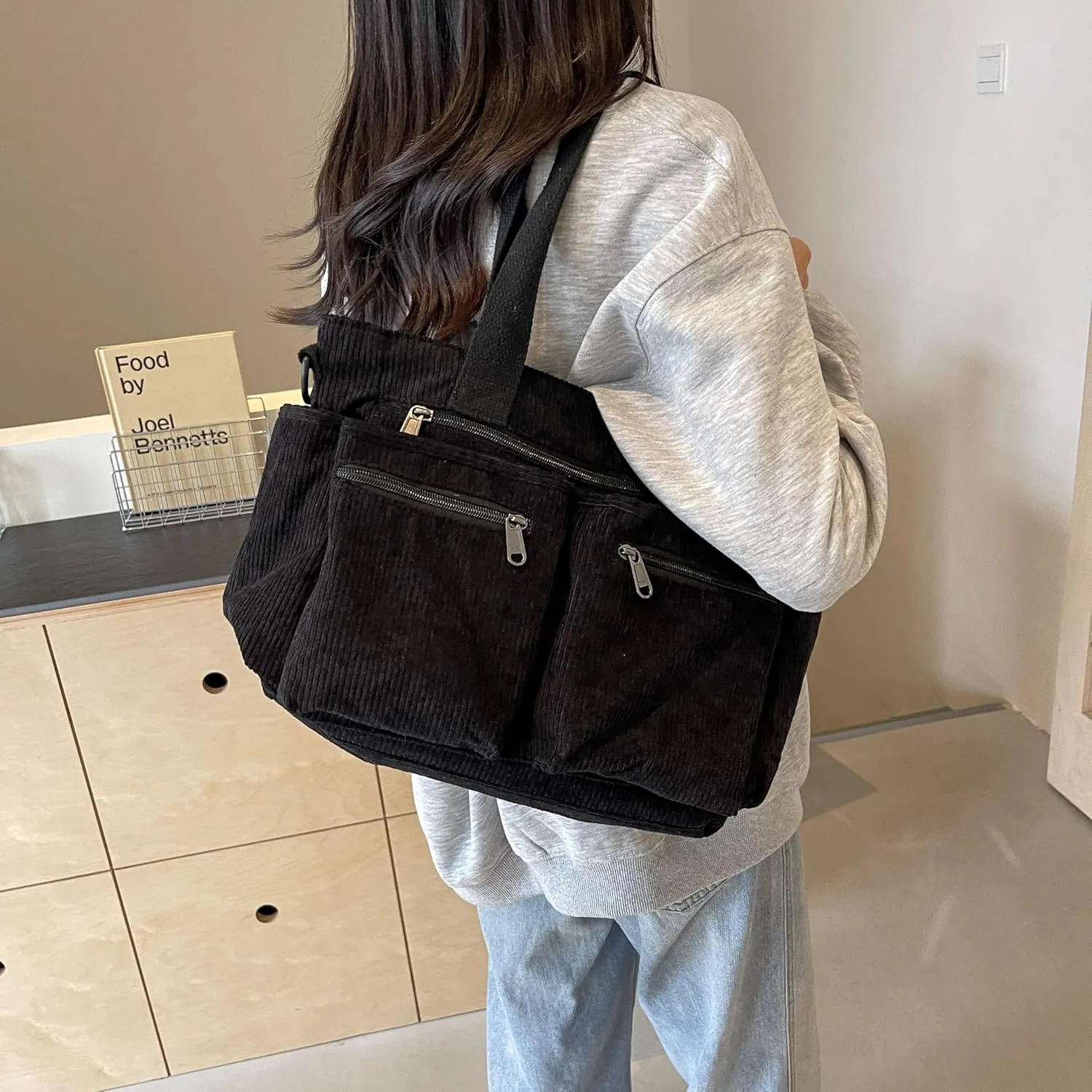 Tote Bag for Women, Corduroy Crossbody Purse, Travel Shoulder Bag, Work Handbag, Everyday Hobo Tote Bag for School