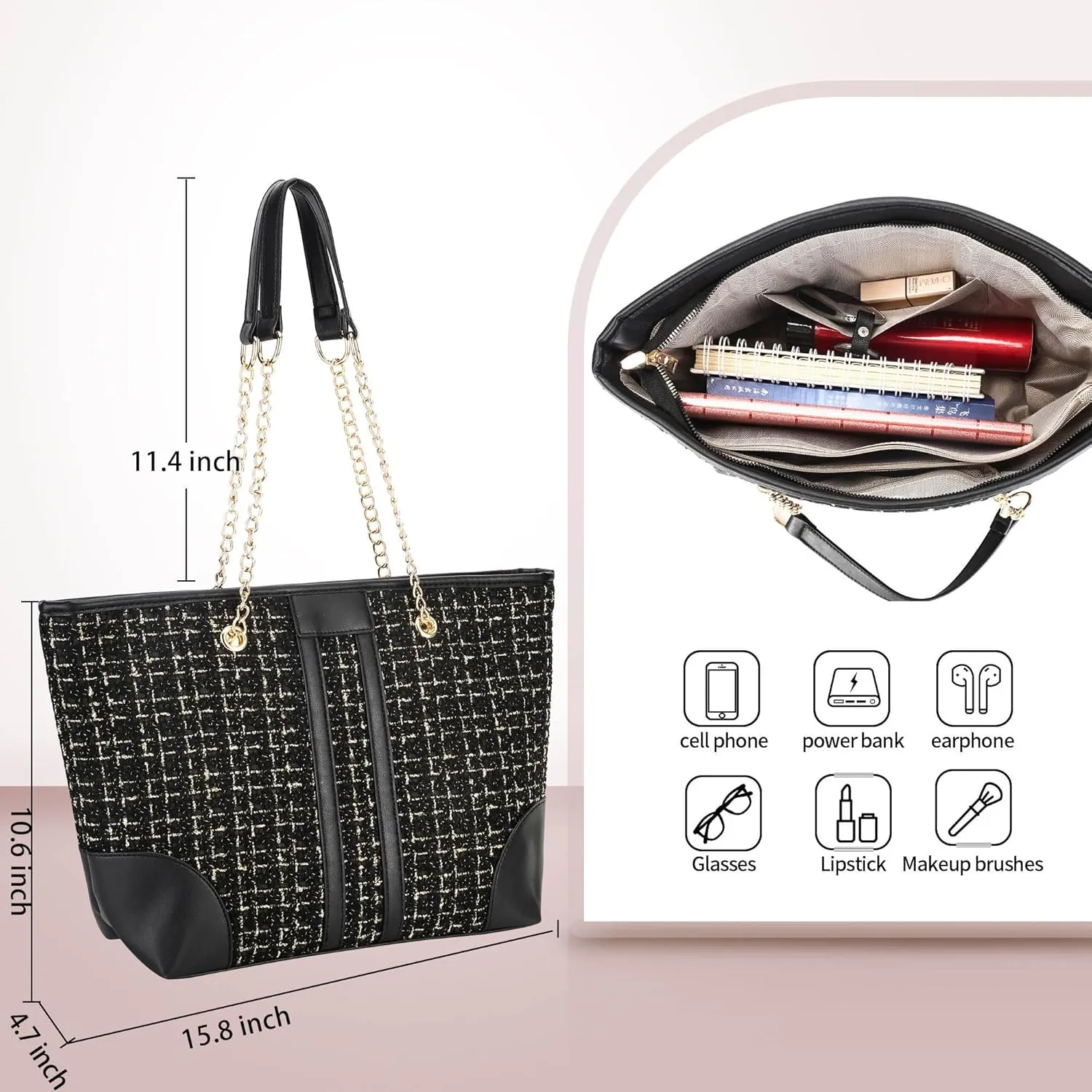 Tote Bag for Women Fashion Top Handle Large Satchel Shoulder Bag Oversized Chain Purse and Handbag Hobo Bags