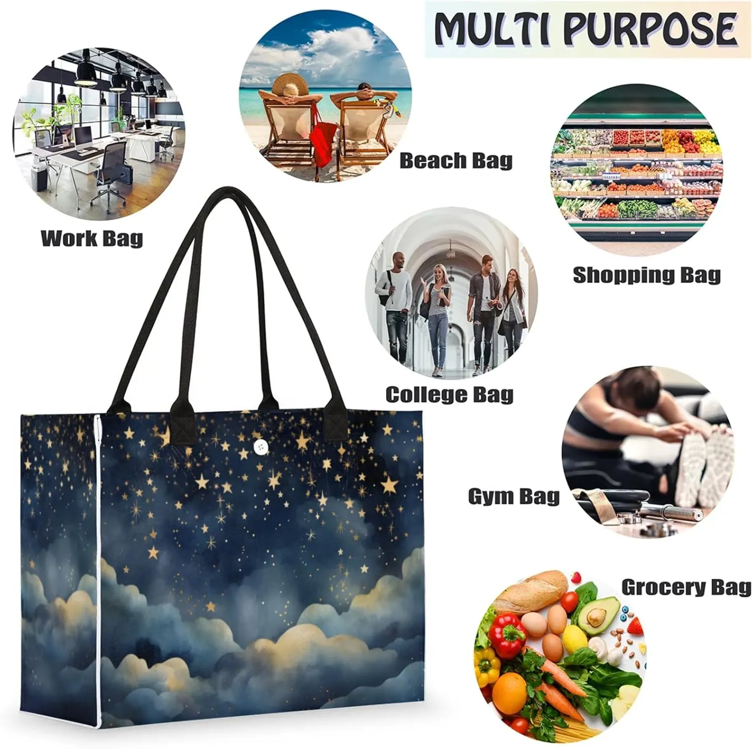 Tote Bag for Women Reusable Canvas Shoulder Bag