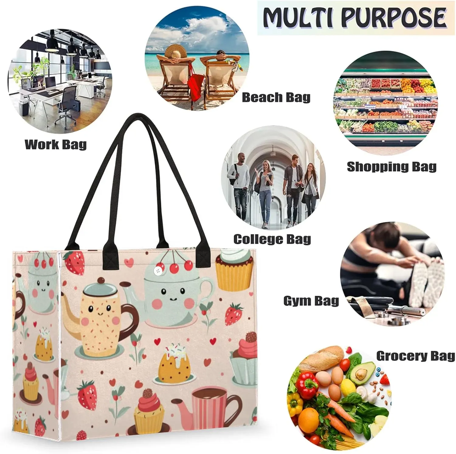 Tote Bag for Women Reusable Canvas Shoulder Bag
