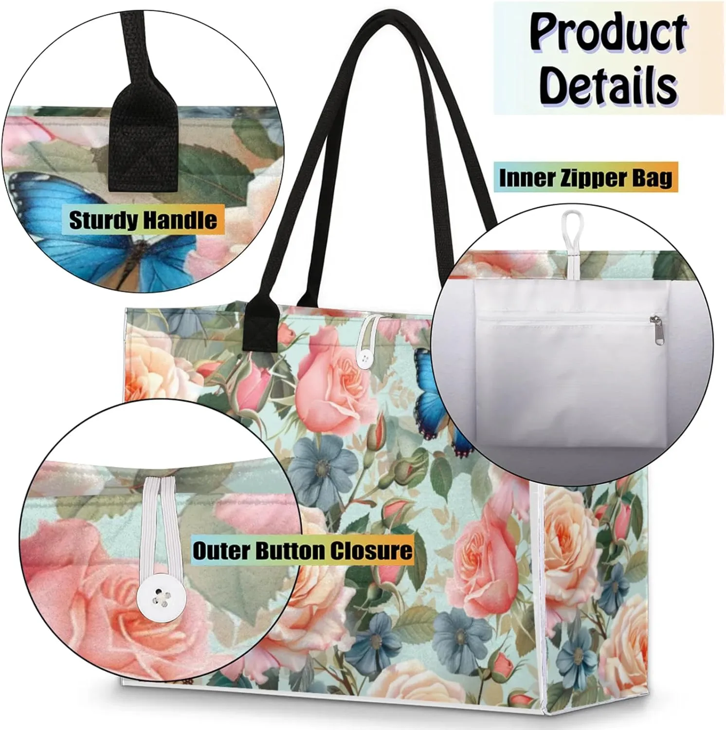 Tote Bag for Women Reusable Canvas Shoulder Bag