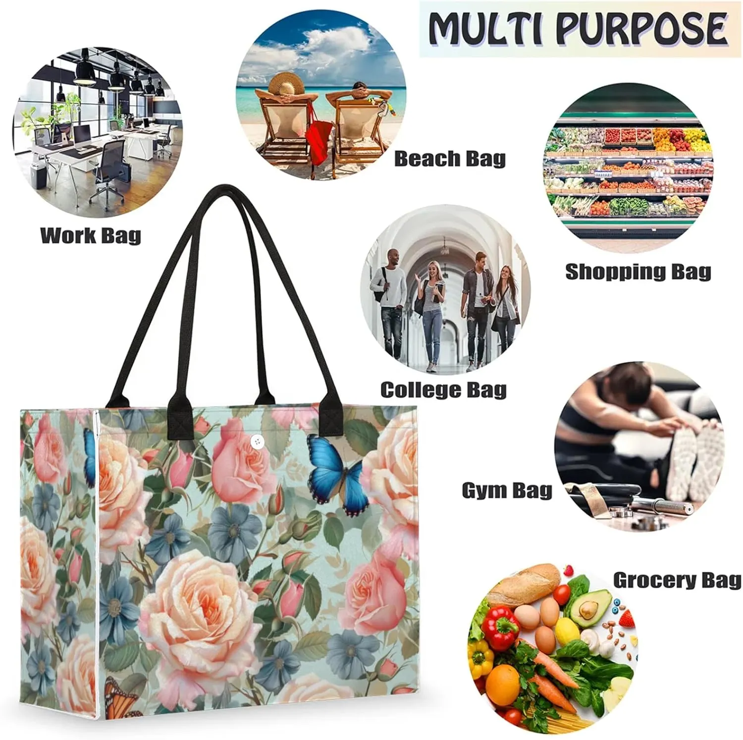 Tote Bag for Women Reusable Canvas Shoulder Bag