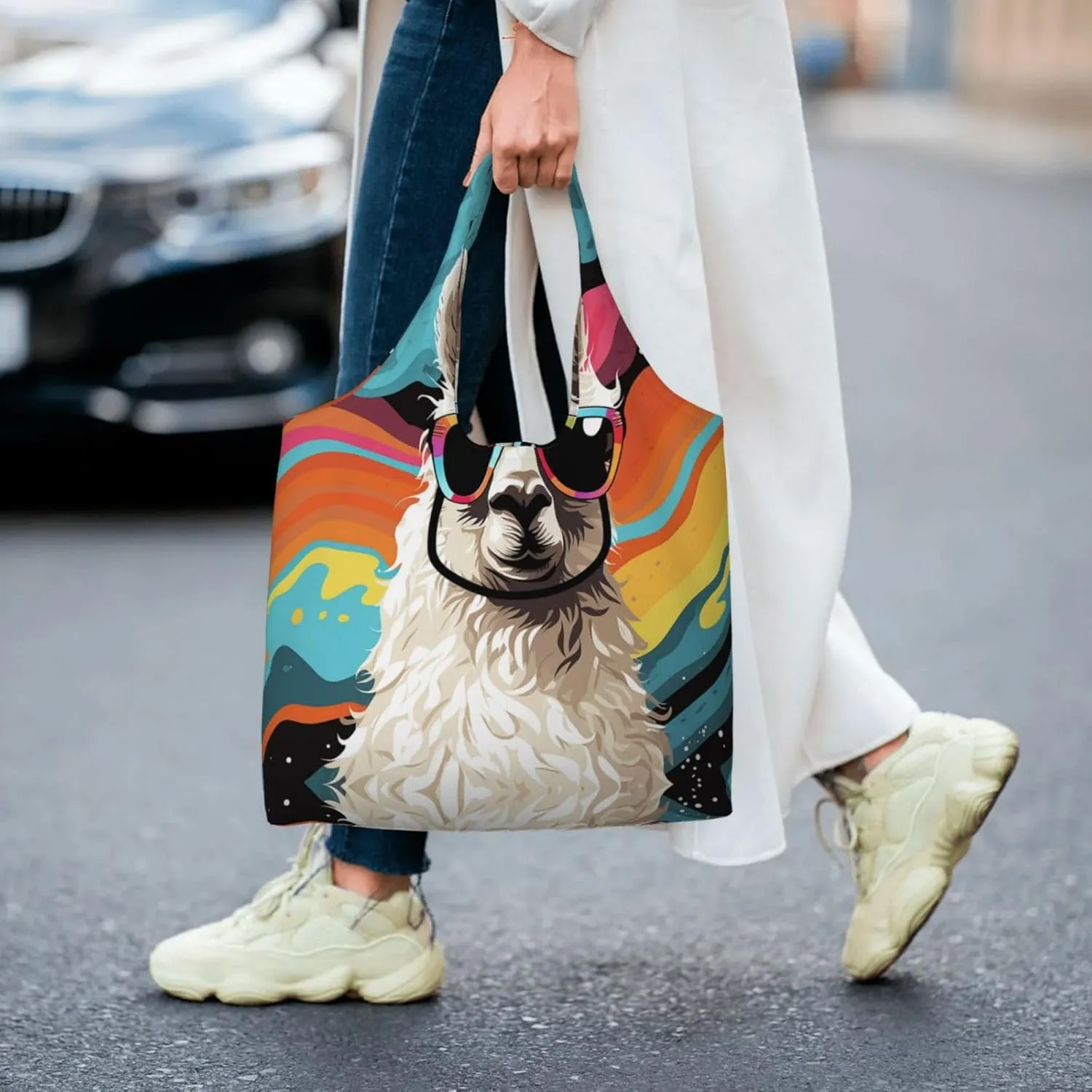 Tote Bag for Women Reusable Grocery Bag Canvas Shopping Bag Animal Flamingo Handbag Foldable Shoulder Bag