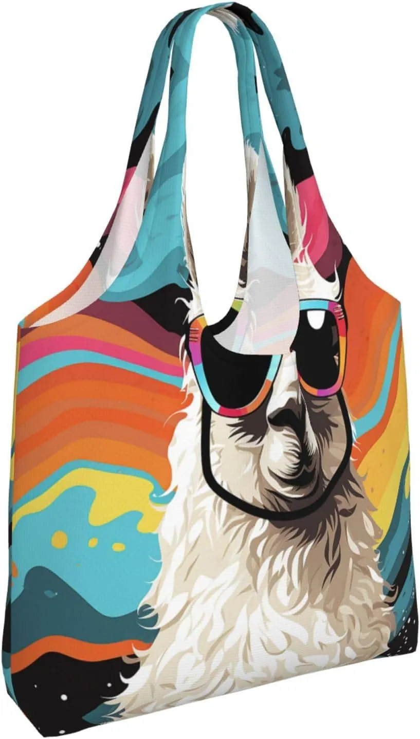Tote Bag for Women Reusable Grocery Bag Canvas Shopping Bag Animal Flamingo Handbag Foldable Shoulder Bag