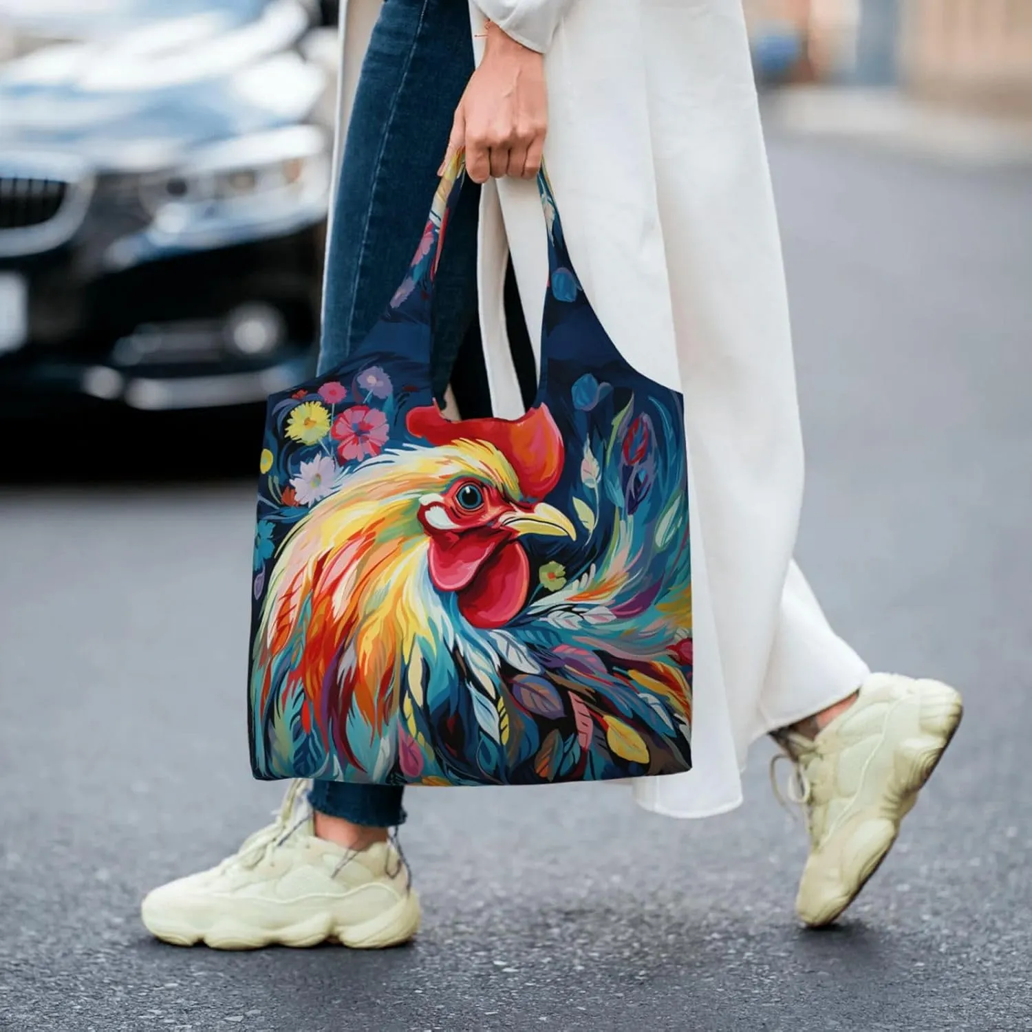 Tote Bag for Women Reusable Grocery Bag Canvas Shopping Bag Beach View Handbag Foldable Shoulder Bag