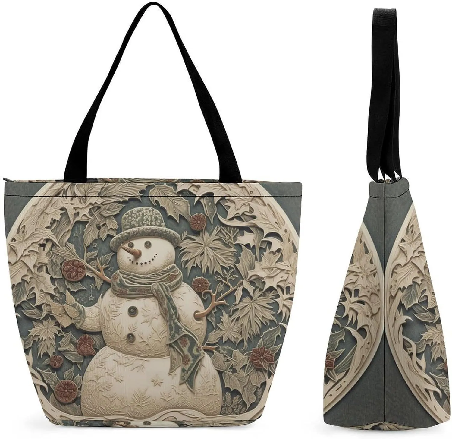 Tote Bag for Women Reusable Handbag Grocery Bags Fashion Shoulder Bags Carved Snowman Pattern Shopping Bags
