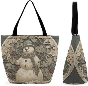Tote Bag for Women Reusable Handbag Grocery Bags Fashion Shoulder Bags Carved Snowman Pattern Shopping Bags