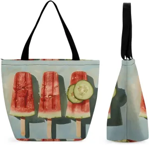 Tote Bag for Women Reusable Handbag Grocery Bags Fashion Shoulder Bags Watermelon And Cucumber Shopping Bags